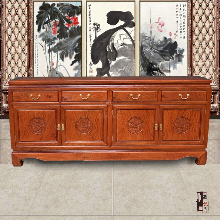 缅甸花梨木2米四门餐边柜门厅储物柜收纳柜红木电视柜碗柜茶水柜