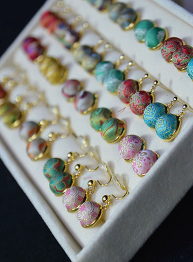 宋锦耳钉耳饰蜀锦12mm手工名家宋锦豆豆耳钉可改银耳针蚊香盘耳夹