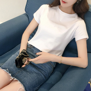 纯棉短袖圆领t恤女夏季2024新款韩版大码显瘦百搭打底衫全棉上衣