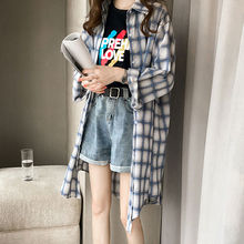 衬衣外套夏装 新款 防晒衫 宽松显瘦大码 中长款 衬衫 格子长袖 女春秋季
