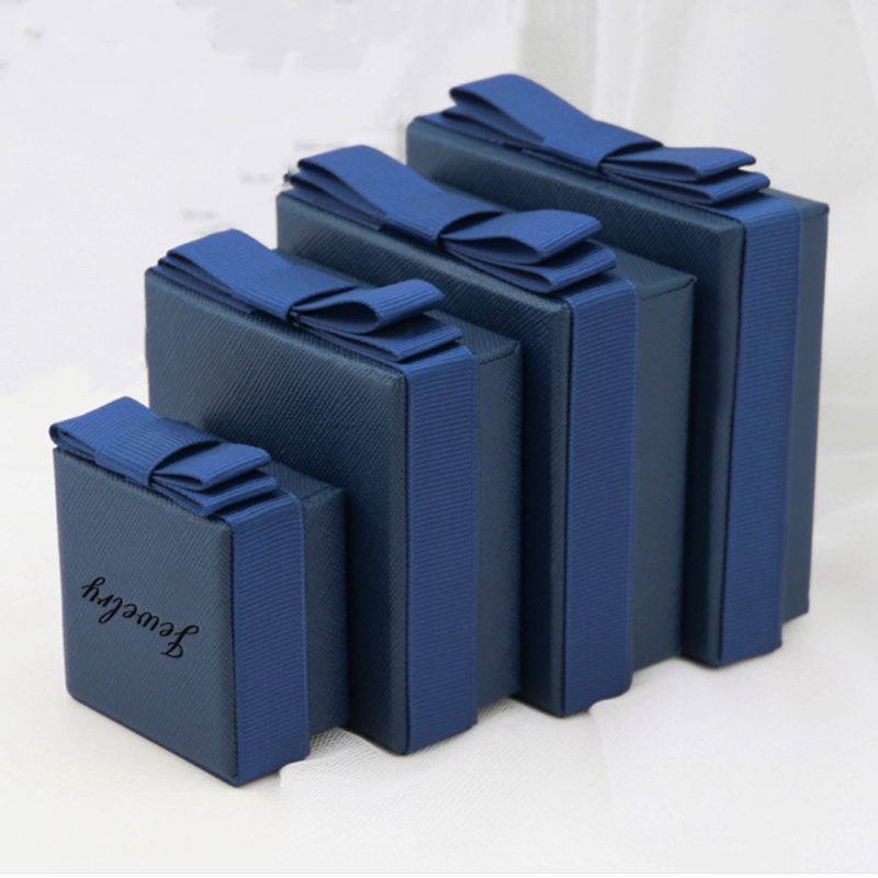 深蓝色蝴蝶结珠宝饰品收纳项链手镯戒指首饰包装盒收纳盒胸针盒子