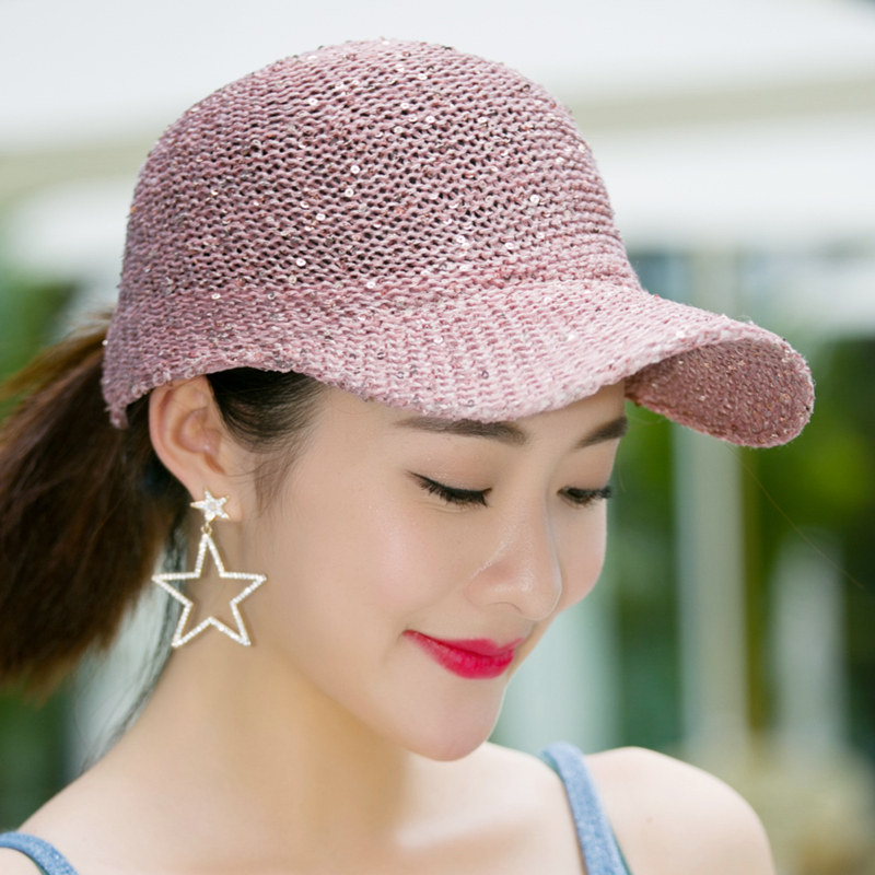帽子女夏天韩版潮户外网帽休闲棒球帽夏季遮阳帽亮片太阳帽鸭舌帽