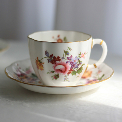 中古英国ROYAL CROWN DERBY皇家德比之花咖啡杯碟奶罐小碟下午茶