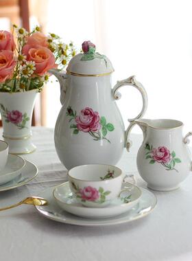 中古德国furstenberg玫瑰花壶咖啡杯碟花瓶甜品盘奶罐礼物下午茶