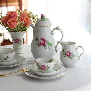中古德国furstenberg玫瑰花壶咖啡杯碟花瓶甜品盘奶罐礼物下午茶