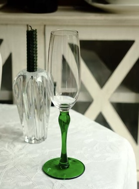 Retro外贸出口复古法式玻璃气泡酒高脚杯红酒香槟杯绿色礼物摄影