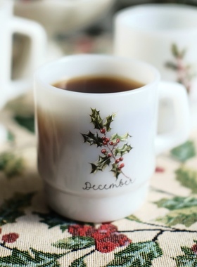 美式复古十二月生日月份杯冬青叶奶玻璃马克杯December咖啡杯水杯