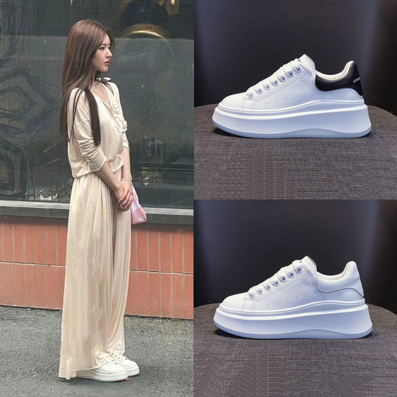 许我耀眼许妍赵露思同款鞋真皮厚底小白鞋内增高饼干鞋女运动板鞋,女鞋,时尚休闲鞋,淘宝优惠券,粉丝福利购,淘宝优惠卷