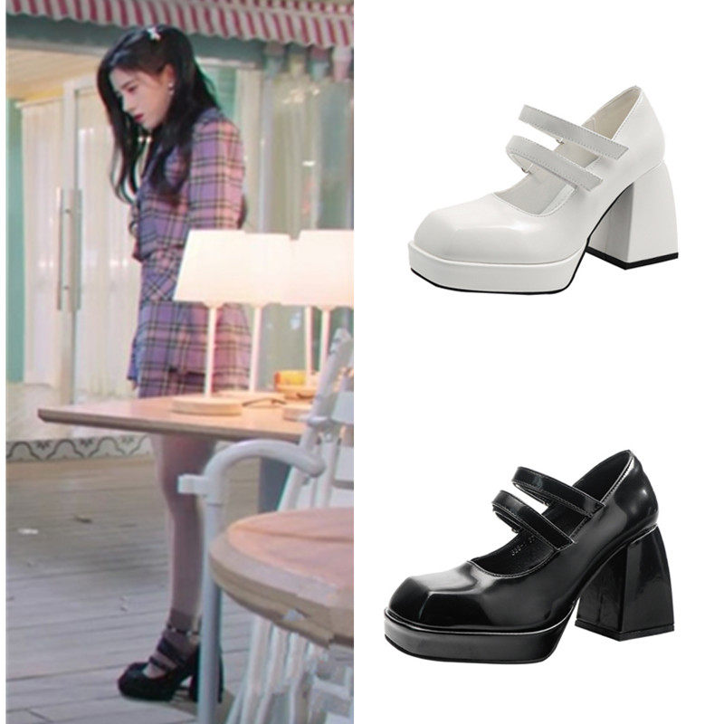 满月之下请相爱雷初夏鞠婧祎同款粗跟高跟女鞋贾玲一字带玛丽珍鞋