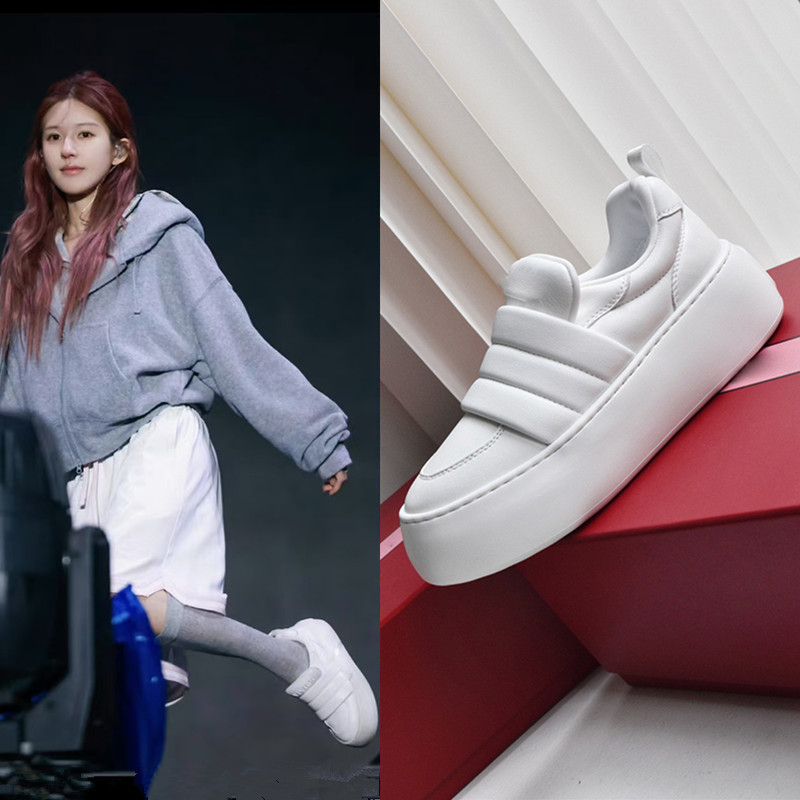 赵露思音乐会同款鞋厚底小白鞋2025透气增高乐福鞋平底女运动板鞋
