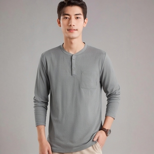 35%棉柔软男装 春秋款 贴身可外穿打底秋衣 体恤九分袖 日系涤棉男士