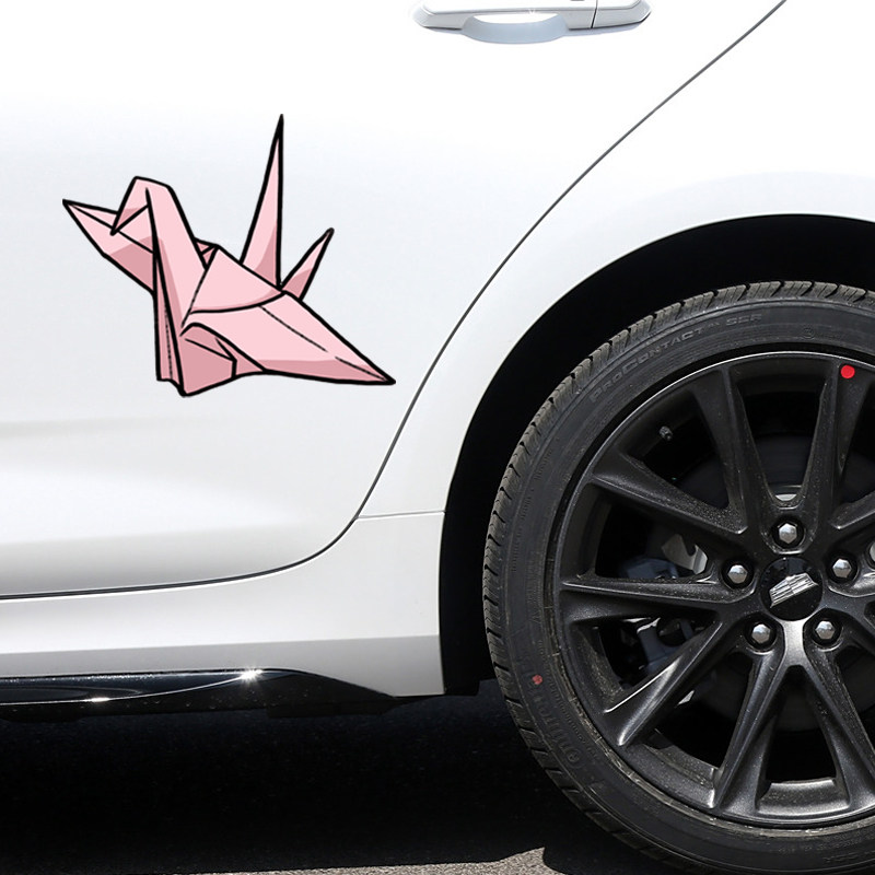 汽车身创意贴纸个性装饰可爱千纸鹤反光防水遮划痕摩托头盔新款24