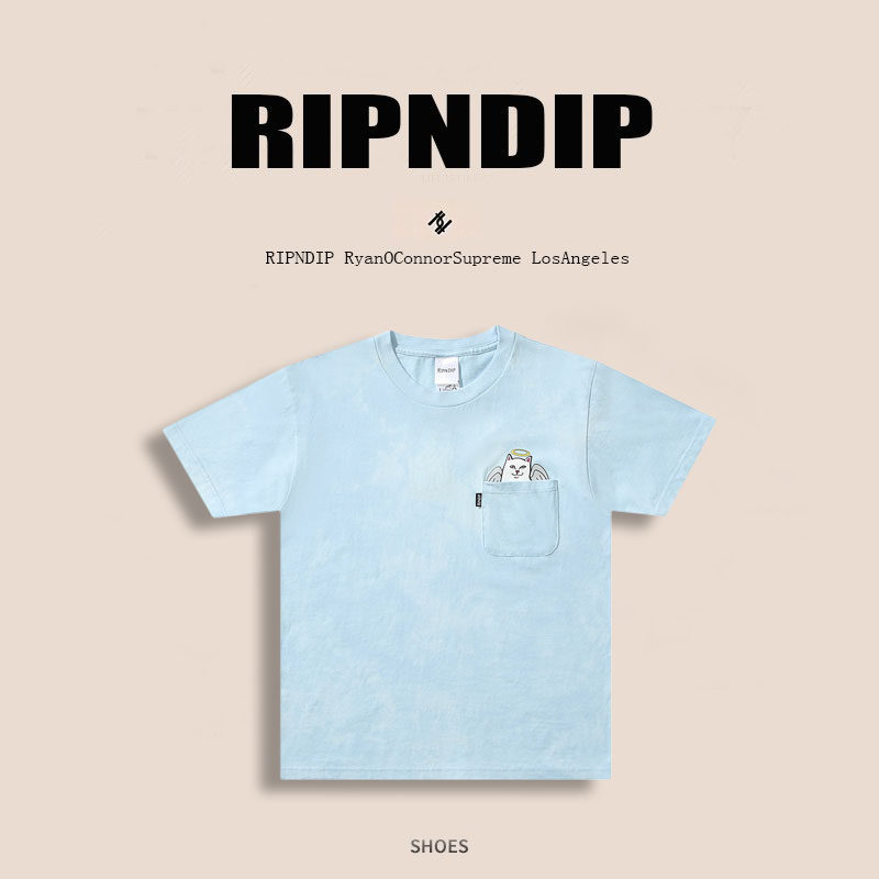 欧美正品ripndip贱猫夏季口袋天使猫t恤中指猫圆领宽松男女短袖潮