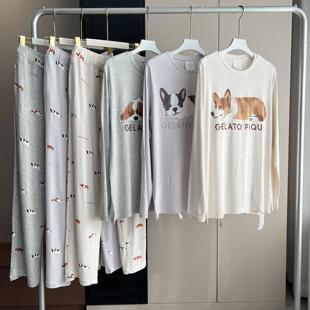 日本gp春秋女士家居服软绵绵可爱小狗查理莫代尔亲肤睡衣套装宽松