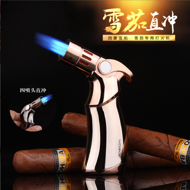 打火机四火头直冲防风火机充气液小型焊枪烧烤艾灸雪茄喷枪打火器