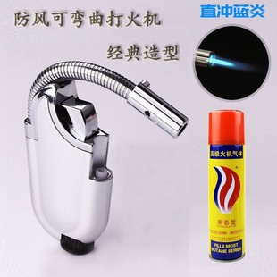 可弯曲打火机防风直冲气创意带灯家用点火器迷你小焊枪点艾灸蚊香