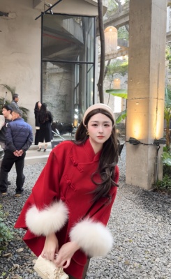 红色双面羊绒大衣女2025年秋冬新款短款高级羊毛小个子系带呢外套