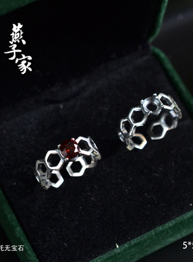 燕子家女款欧式复古小众纯银戒托925银开口女戒空托5*5尖底刻面