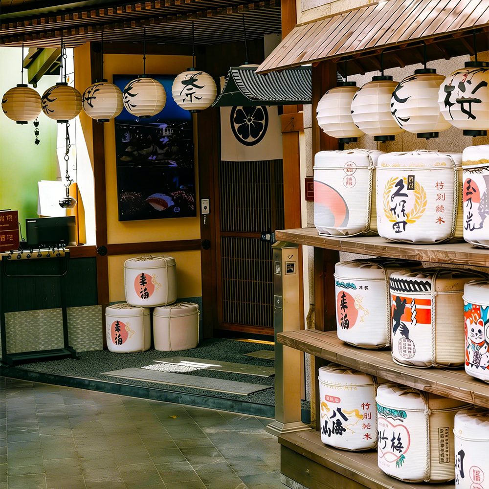 日式装饰酒樽日本寿司料理店摆设品白雪玉乃光菊正宗酒樽居酒屋图片