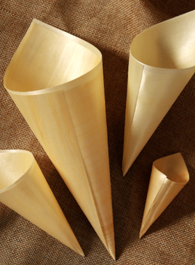 创意木皮糕点水果木皮盘一次性木皮碟子圆锥形卷筒杯手卷寿司圆卷