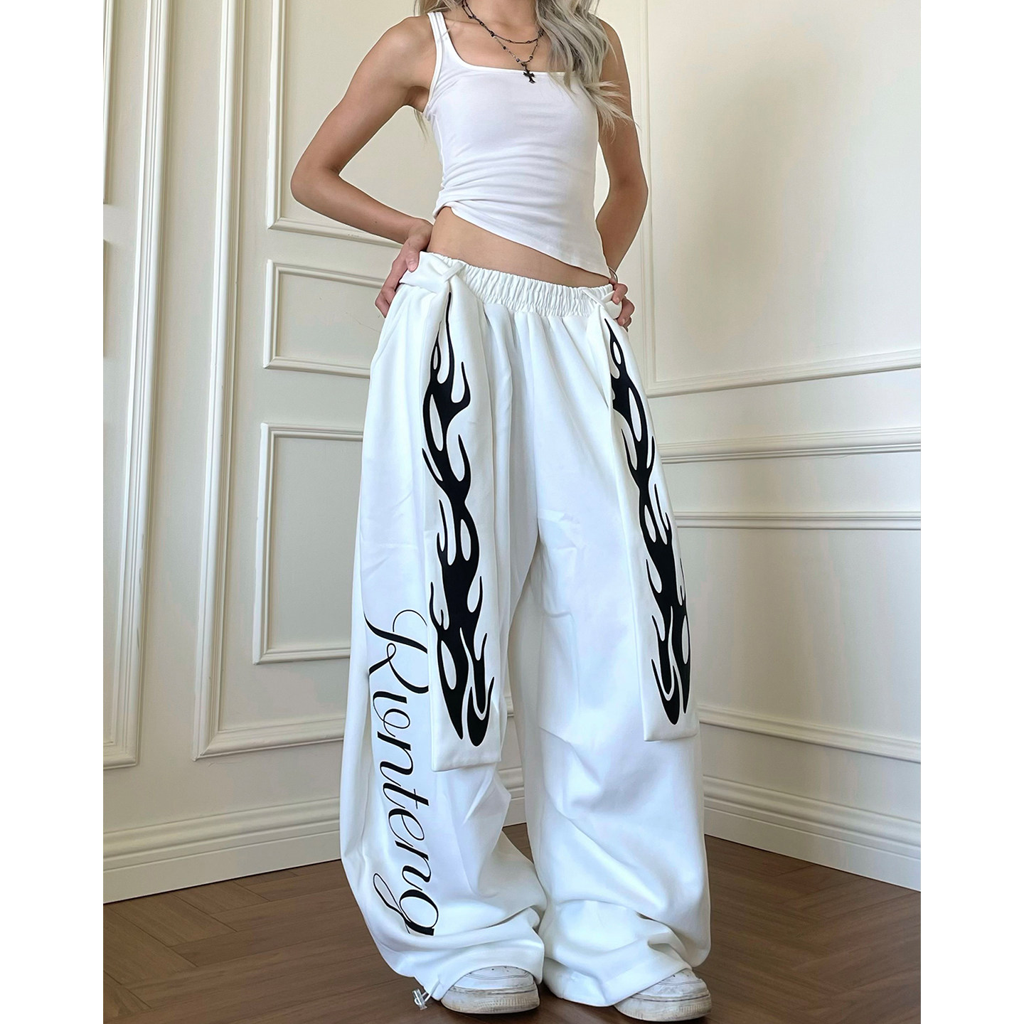 美式复古焰火可拆卸绑带弯刀裤