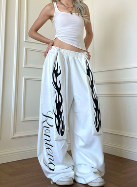 YAMMYUKI美式复古焰火可拆卸绑带弯刀运动卫裤跳舞爵士宽松阔腿裤