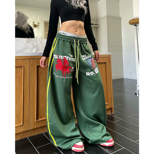 美式复古刺绣字母印花休闲运动裤