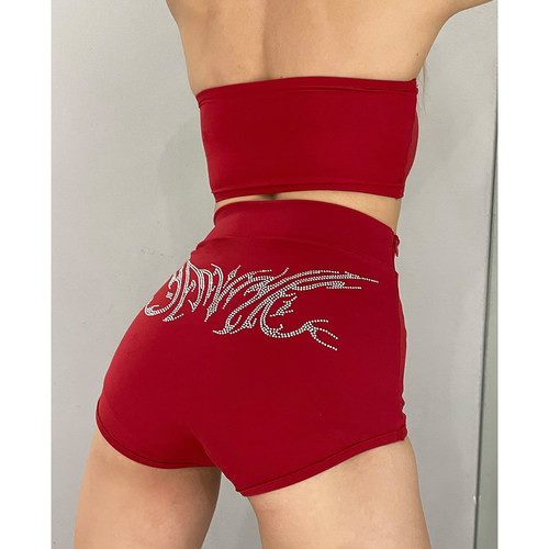 红色弹力短裤爵士舞heels热裤