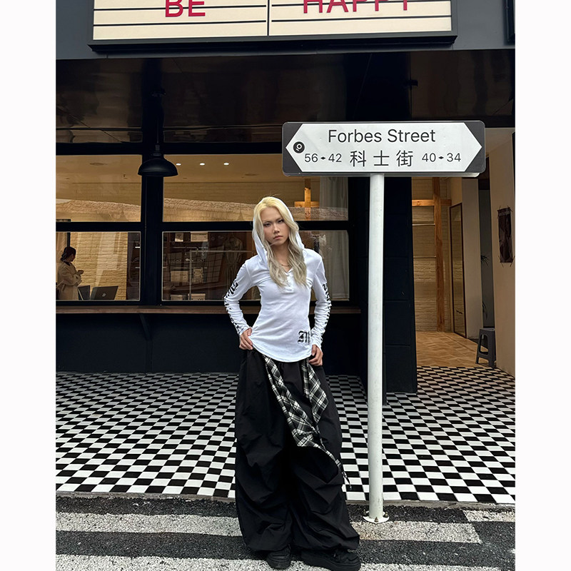 美式星星字母印花连帽长袖T恤