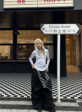 YAMMYUKI美式星星字母印花初秋连帽长袖T恤修身显瘦薄纱防晒罩衫