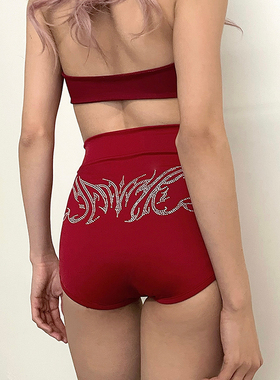 YAMMYUKI显瘦高腰百搭防走光红色弹力提臀短裤爵士舞heels热裤