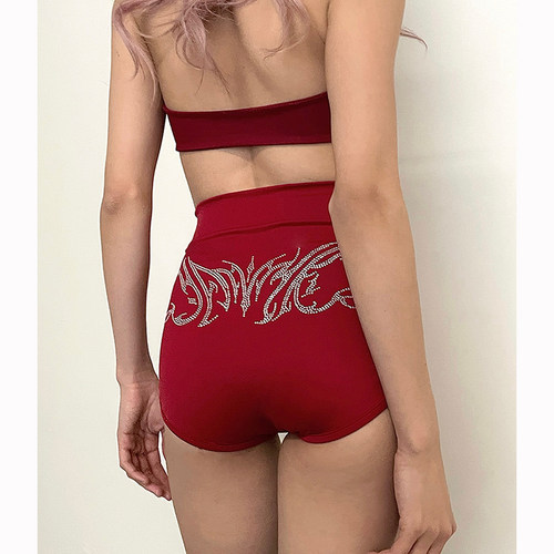 红色弹力短裤爵士舞heels热裤