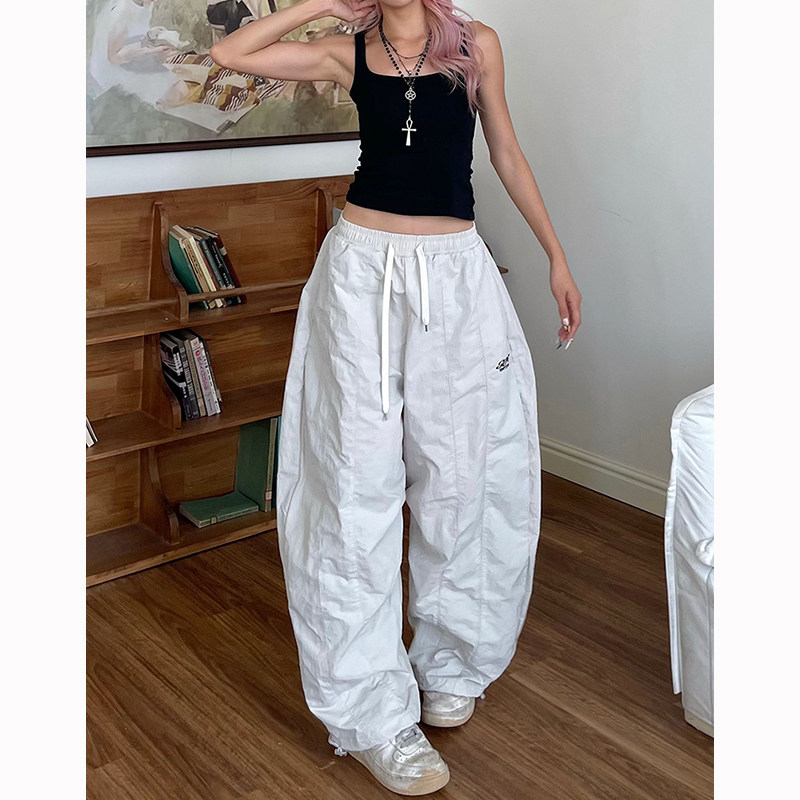 薄款工装阔腿宽松褶皱伞兵裤