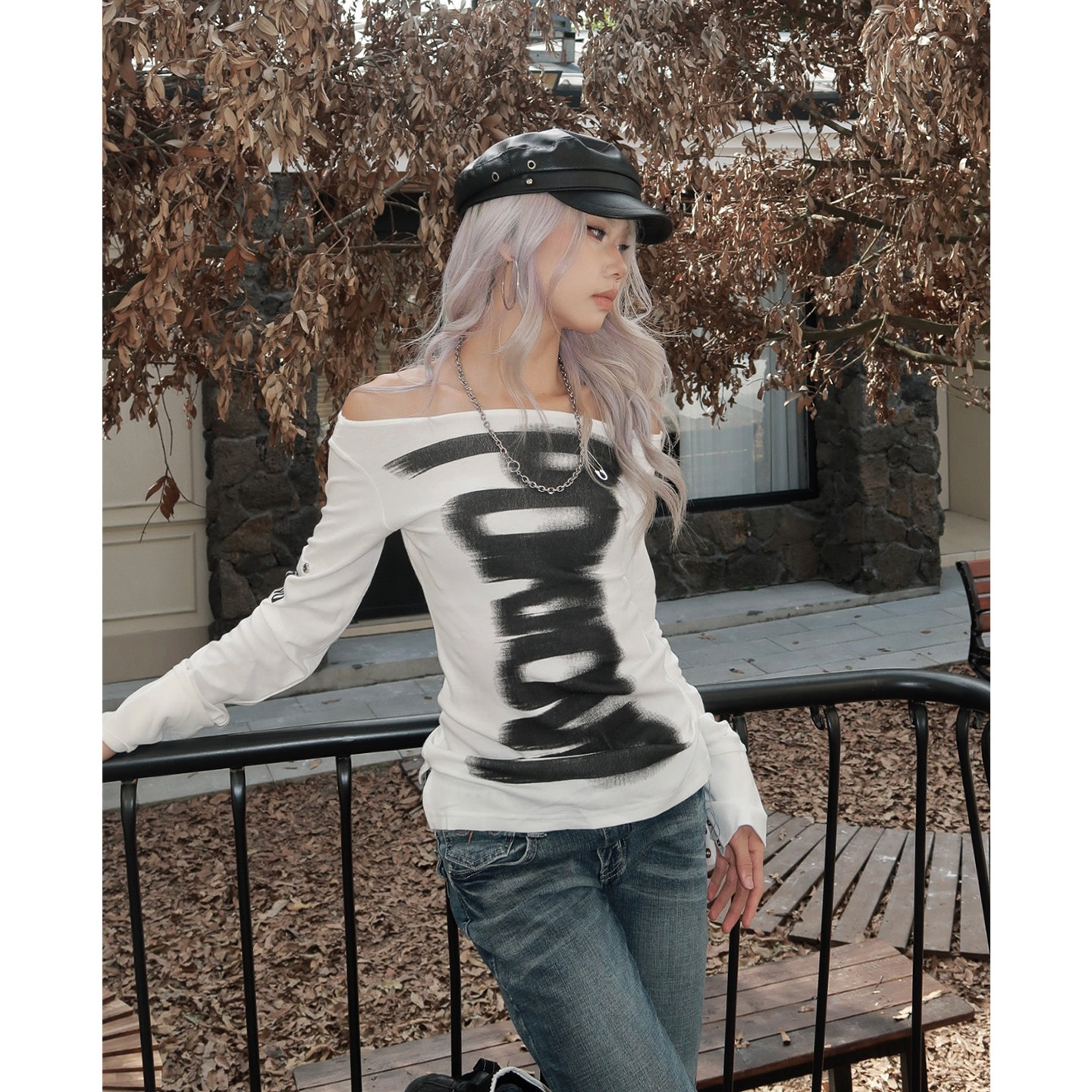 美式辣妹正反两穿字母印花T恤