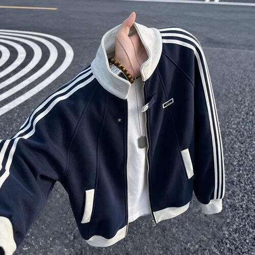 美式拼接运动夹克男秋季重磅潮牌
