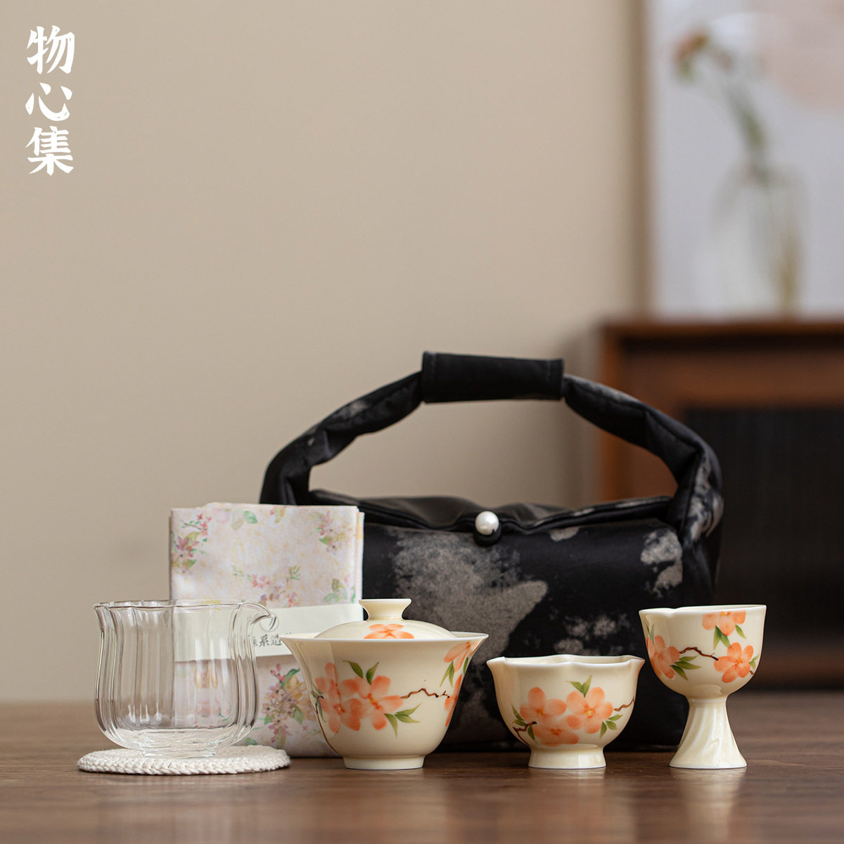 景德镇纯手绘盖碗茶杯便携套装