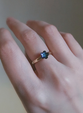 夜樱｜西德vintage古董蓝紫色渐变琉璃花朵手工戒指