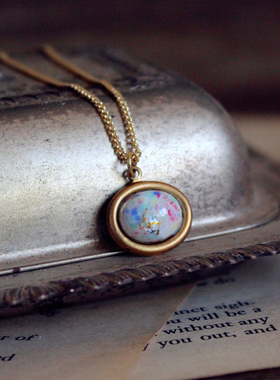 Monet｜西德vintage古董银箔彩色奶玻璃手工项链