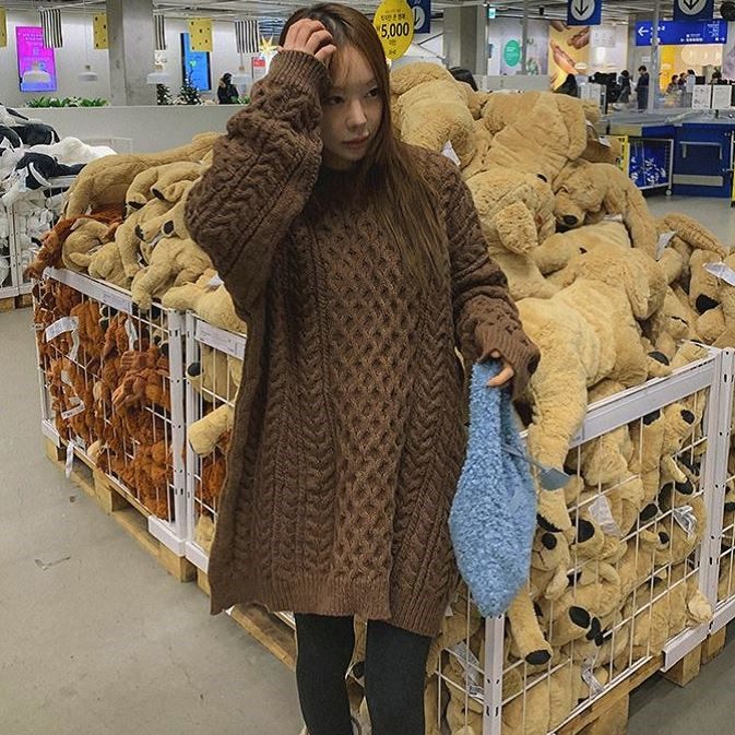 包邮 首尔印象韩代 25fw 韩系小姐姐美拉德风麻花纹中长针织衫女