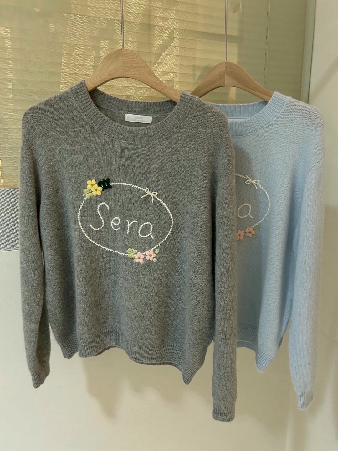 直邮 lakerr正品 25fw首尔韩代可爱珍珠蝴蝶结刺绣花朵羊毛针织衫