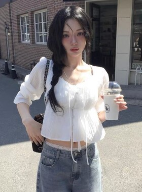 直邮 首尔印象韩代 26ss modimood同款少女褶皱收腰长袖娃娃衬衫