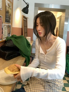 直邮 wearraw 25fw 软妹少女感花边半系扣打底长袖T恤秋季新款