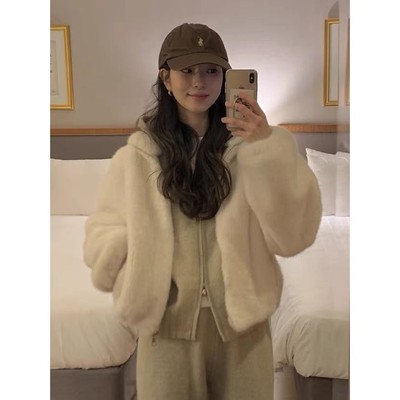 直邮 首尔印象韩代 25fw 时髦复古软糯毛绒绒环保皮草外套女秋冬