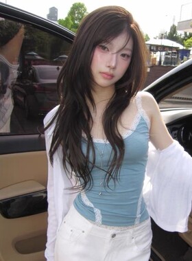 首尔印象韩代 26ss modimood同款纯欲风精致蕾丝边条纹小吊带女