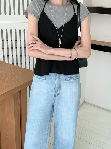 直邮 Whynot 26SS 东大门代购 小众时髦后绑带设计挂脖薄透吊带女