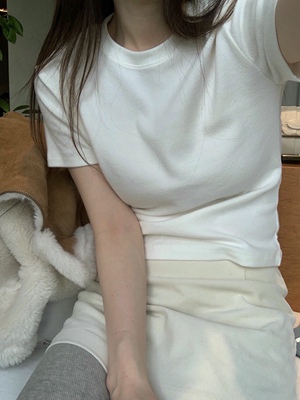 直邮 wearraw 25fw 韩国东大门基础款圆领纯色磨毛厚短袖T恤女