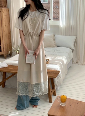 直邮 首尔印象韩代 26ss 气质通勤风蕾丝花边系扣收腰无袖连衣裙