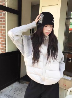 直邮 东大门代购modimood 针织拼接连帽轻便棉衣棉服女秋冬新款