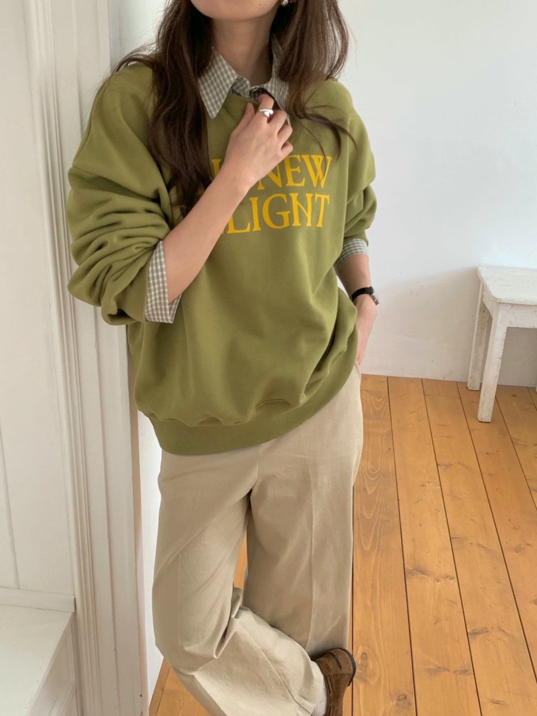 直邮 VOLANT 25fw 少女风减龄字母牛油果绿套头卫衣秋季新款