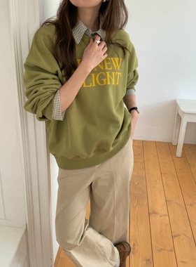 直邮 VOLANT 25fw 少女风减龄字母牛油果绿套头卫衣秋季新款